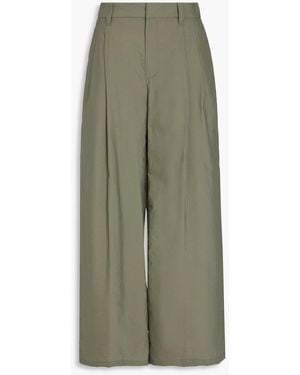 Brunello Cucinelli Pleated Cotton-Blend Wide-Leg Trousers - Green