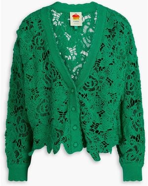 FARM Rio Scalloped Crocheted Cotton-blend Cardigan - Green