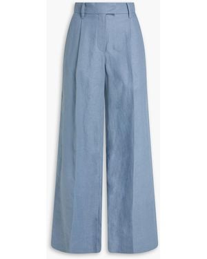 Brunello Cucinelli Hemp And Linen-Blend Twill Wide-Leg Pants - Blue