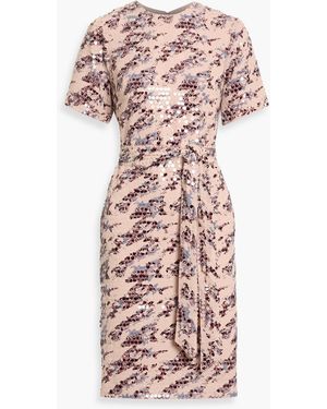 Mikael Aghal Printed Embellished Crepe De Chine Dress - Pink