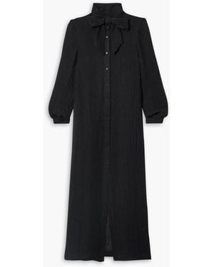 Lisa Marie Fernandez Pussy-bow Crinkled Linen-blend Gauze Maxi Dress - Black