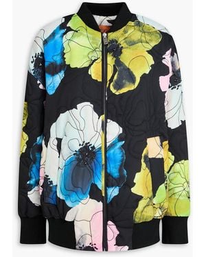 Stine Goya Embellished Floral-print Satin Bomber Jacket - Black
