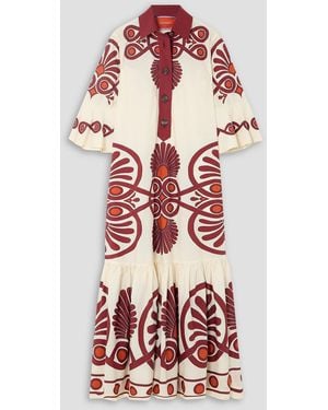 La DoubleJ Artemis Tiered Gathered Printed Cotton Maxi Shirt Dress