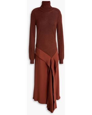 Victoria Beckham Draped Crepe And Wool Turtleneck Maxi Dress - Red