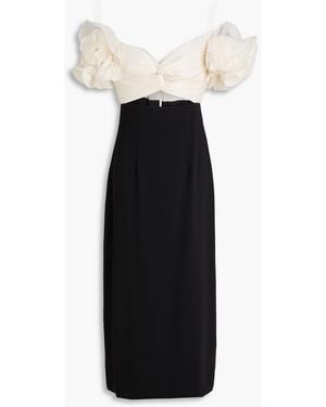 Costarellos Ziselle Off-the-shoulder Cutout Crepe De Chine Midi Dress - Black