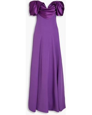 Rhea Costa Kylie Off-the-shoulder Satin-trimmed Crepe Gown - Purple