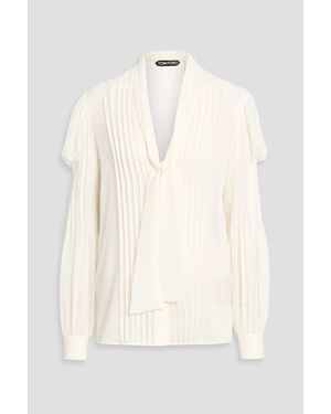 Tom Ford Pintucked Silk Crepe De Chine Top - Natural