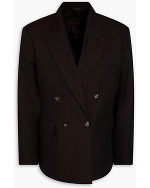 Second Layer Double-breasted Twill Blazer - Black