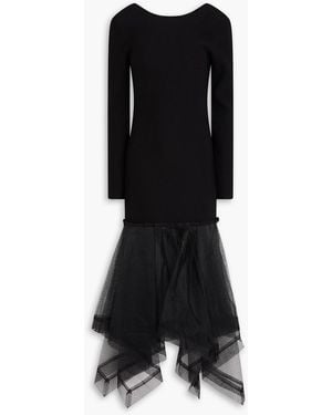 McQueen Open-back Ribbed-knit And Mesh Midi Dress - Black