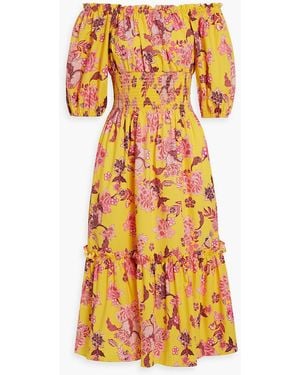 Cara Cara Mimi Off-the-shoulder Floral-print Cotton-poplin Midi Dress - Orange
