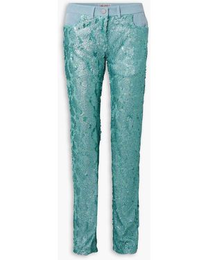 Siedres Sun Denim-trimmed Sequined Tulle Straight-leg Trousers - Blue