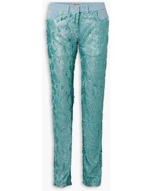 Siedres Sun Denim-trimmed Sequined Tulle Straight-leg Trousers - Blue