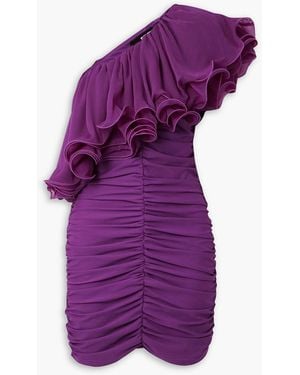 ROTATE BIRGER CHRISTENSEN One-shoulder Ruffled Ruched Chiffon Mini Dress - Purple