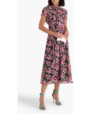 Mikael Aghal Pleated Crepe De Chine Midi Dress in Purple | Lyst