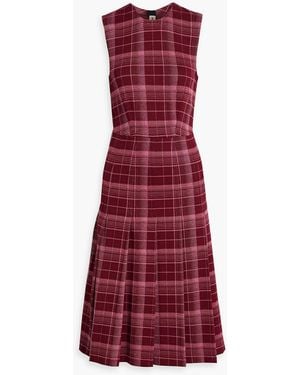 Marni Pleated Checked Jersey Midi Dress - Red
