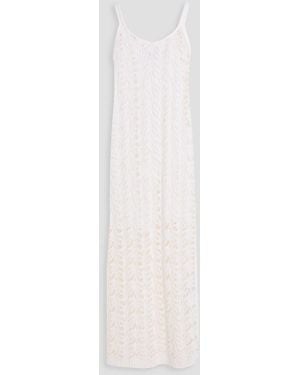 Brunello Cucinelli Sequin-Embellished Open-Knit Linen-Blend Midi Dress - White