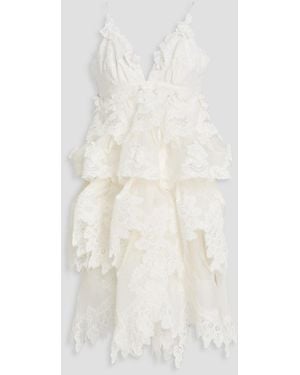 Zimmermann Tiered Lace-Trimmed Linen And Silk-Blend Gauze Mini Dress - White