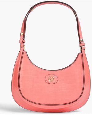 Tory Burch Robinson Glossed Textured-leather Shoulder Bag - Pink