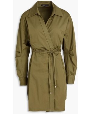 Maje Cutout Cotton-Blend Twill Min Wrap Dress - Green