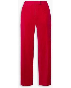 Tom Ford Satin-Trimmed Cotton-Velvet Straight-Leg Pants - Red