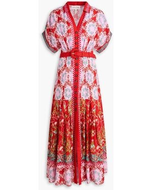 Saloni Riya B Pleated Floral-Print Linen Maxi Dress - Red