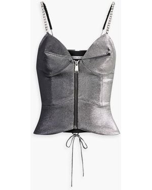 Area Lace-up Crystal-embellished Twill Top - Gray