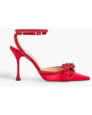 Mach & Mach Double Bow Crystal-Embellished Satin Pumps - Red
