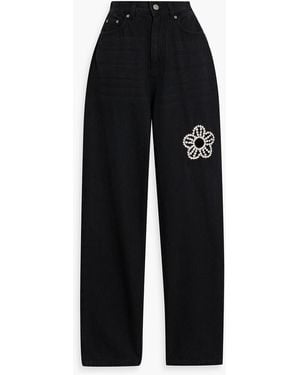 Area Crystal-Embellished High-Rise Tapered Jeans - Black
