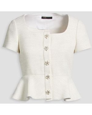 Maje Metallic Cotton-Blend Tweed Peplum Top - Natural
