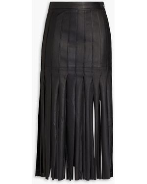 E.L.V. Denim The Gladiator Fringed Leather Midi Skirt - Black