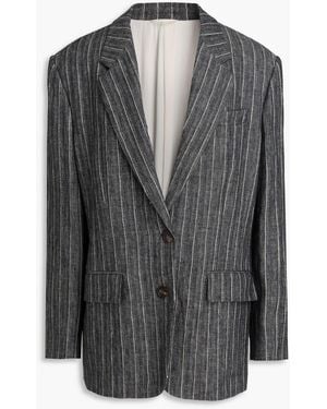Brunello Cucinelli Striped Herringbone Linen Blazer - Grey