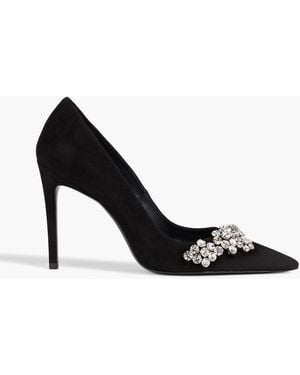 Stuart Weitzman Fleur 100 Crystal-Embellished Suede Pumps - Black