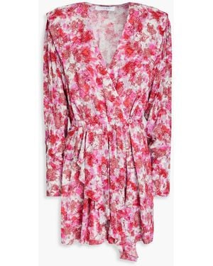 IRO Wrap-effect Floral-print Crepe Mini Dress - Pink