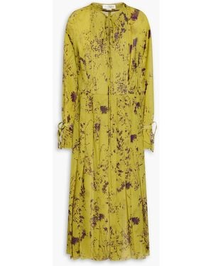Victoria Beckham Pleated Floral-print Crepon Midi Dress - Yellow