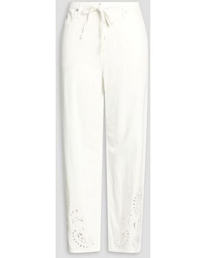 Rag & Bone Broderie Anglaise-Trimmed High-Rise Wide-Leg Jeans - White