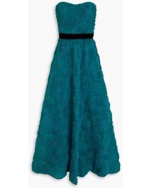 Zac Posen Strapless Appliquéd Tulle Gown - Blue