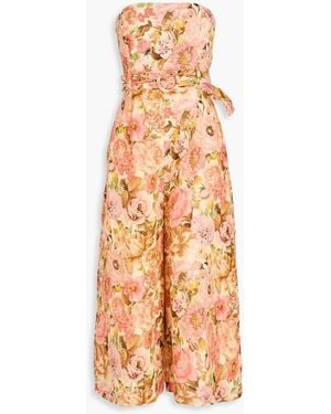 Zimmermann Strapless cropped floral-print linen-blend jumpsuit - Pink