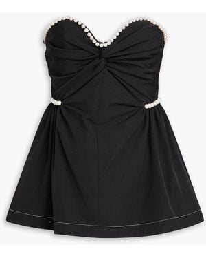 Kika Vargas Hebe Strapless Faux Pearl-Embellished Woven Top - Black