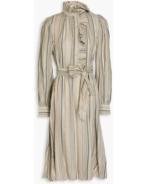 Antik Batik Edward Ruffled Striped Twill Midi Shirt Dress - Natural