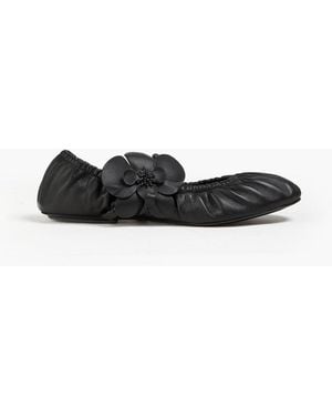 Zimmermann Orchid Floral-Appliquéd Leather Ballet Flats - Black