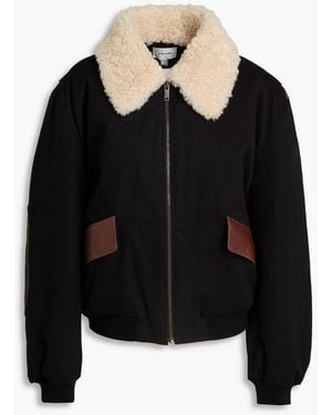 FRAME Shearling-Trimmed Cotton-Twill Bomber Jacket - Black