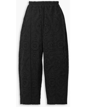 Charo Ruiz Lya Cropped Broderie Anglaise Cotton-blend Wide-leg Trousers - Black