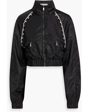 Area Cropped Crystal-Embellished Shell Track Jacket - Black