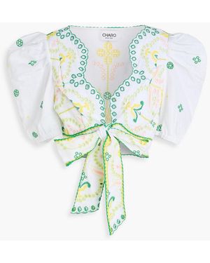 Charo Ruiz Motta Cropped Embroidered Cotton-Blend Top - Blue