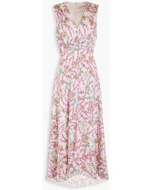 Saloni Lea Printed Hammered Silk-satin Maxi Dress - Pink