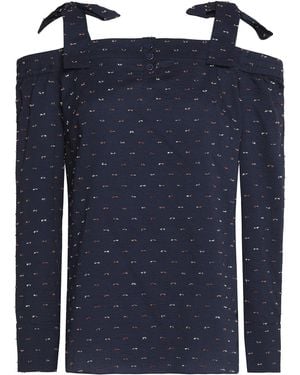 Saloni Cold-Shoulder Fil Coupé Cotton-Blend Seersucker Top - Blue