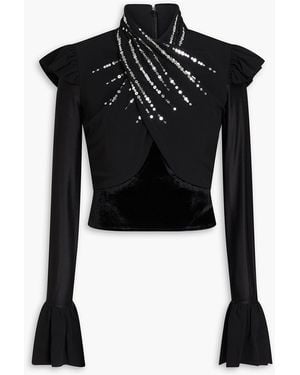 Rabanne Cropped Velvet, Jersey And Crepe Top - Black