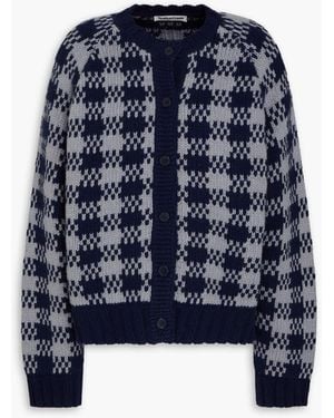 YMC Houndstooth Wool-Blend Cardigan - Blue