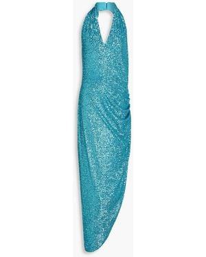 In the mood for love Madeleine Asymmetric Sequined Tulle Maxi Dress - Blue