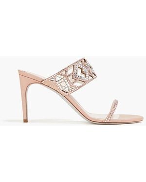 Rene Caovilla Isabel Crystal-Embellished Laser-Cut Suede Mules - White